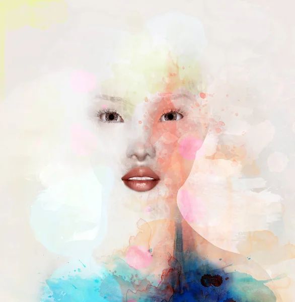 Abstrakt akvarell kvinna porträtt — Stockfoto