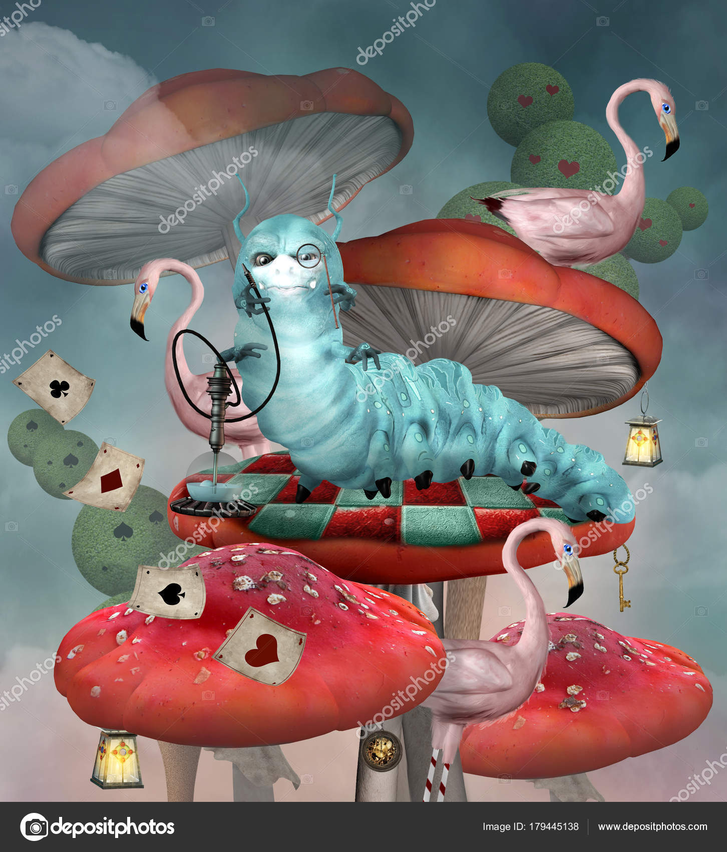 Wonderland Series Raupe Raucht Märchenhafter Kulisse Eine Wasserpfeife Auf  Einem-Stockillustration von ©Ellerslie #179445138