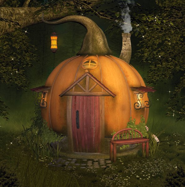Зачарованный тыквенный домик в лесу
 