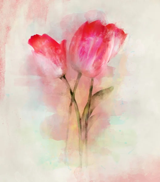 Watercolor Tulips - Vintage painting bouquet