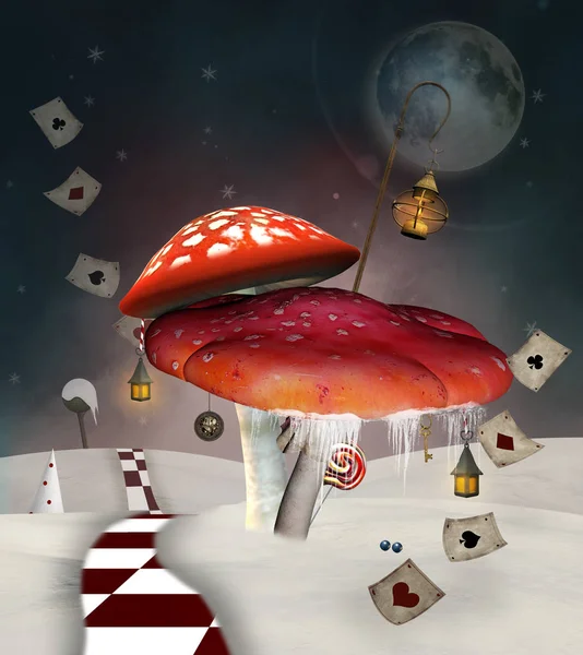 Serie Wonderland Funghi Paesaggio Invernale — Foto Stock