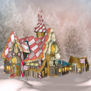 Kar mevsiminde şeker evlerinden yapılmış güzel bir kasaba manzarası