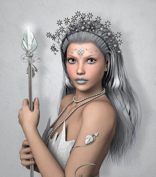 漂亮的冰女王和权杖 — 图库照片