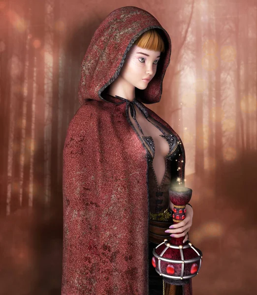 Νεαρό Ξωτικό Φορώντας Ένα Μεσαιωνικό Φόρεμα Κρατώντας Ένα Μαγικό Φίλτρο — Φωτογραφία Αρχείου