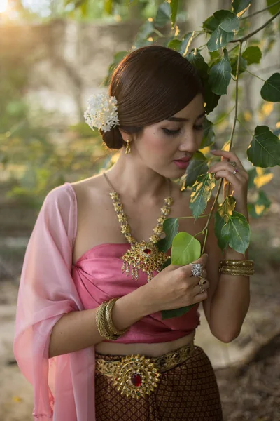 Asian woman wearing dress traditional Thai costume — Stock Photo, Image