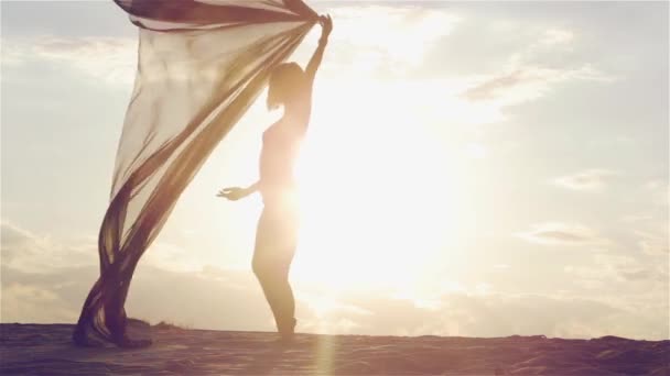 Silhouette of a dancing woman at sunset — Stock Video