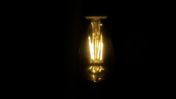 Glödlampa på svart bakgrund. Edison glödlampor i mörker — Stockvideo
