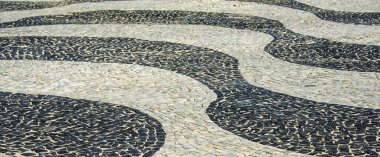 Siyah ve beyaz ikonik mozaik desen Copacabana Plajı, Rio de Janeiro, Brezilya eski tasarım tarafından