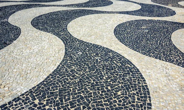 Black and white iconic mosaic by old design pattern at Copacabana Beach, Rio de Janeiro, Brazil