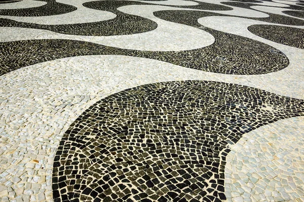 Black and white iconic mosaic by old design pattern at Copacabana Beach, Rio de Janeiro, Brazil — Stock Photo, Image