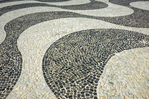 Black and white iconic mosaic by old design pattern at Copacabana Beach, Rio de Janeiro, Brazil — Stock Photo, Image