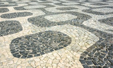 Siyah ve beyaz ikonik Mozaik, Portekizli kaldırım desen Ipanema Plajı, Rio de Janeiro eski tasarım tarafından