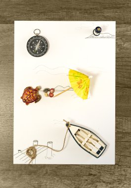 Beyaz kağıt üzerinde tekne ile seyahat etmek harita