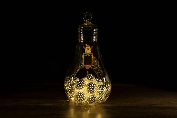 Renar Skylt Med Julbelysning Glas Glödlampa — Stockfoto