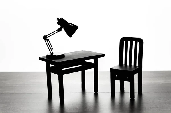 Table Chair Table Lamp Black White — Stock Photo, Image