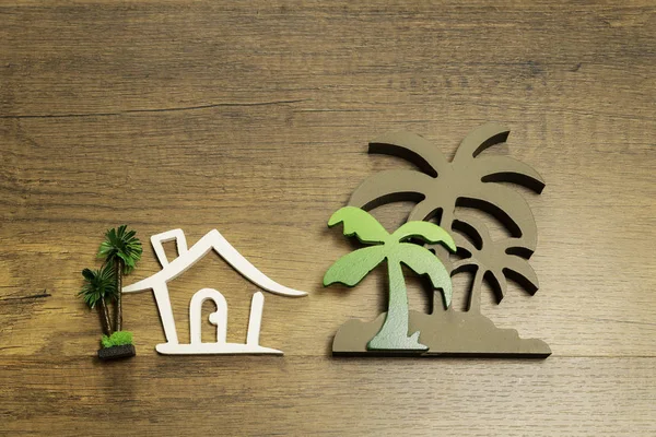 Houten Teken Van Huis Palm Tree Houten Vloer — Stockfoto