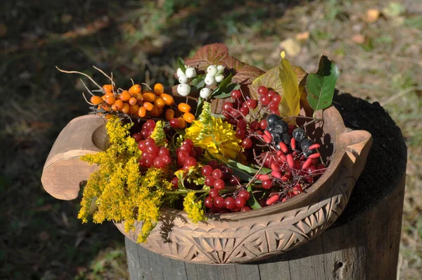 カラフルな秋のベリーと葉の花束 — ストック写真