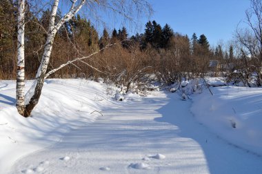 Kislovka nehri kışın, Rusya 'nın Sibirya kentinin Tomsk kenti yakınlarında buzun altında.
