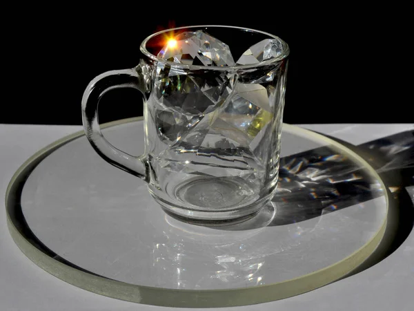 Glass Mug Filled Crystal Objects Lighting Effects Them — Stock Photo, Image