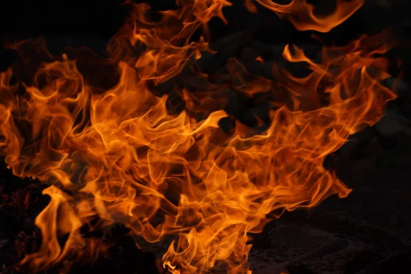 Flames Burning Fire Black Background — Stock Photo, Image