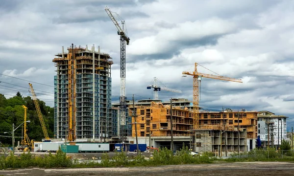 Construção Uma Nova Área Residencial Parte Sul Vancouver Três Guindastes — Fotografia de Stock