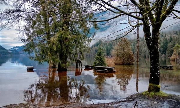 Buntzen Lake Park Bardzo Wysoki Poziom Wody Roztopowych Górach Piknik — Zdjęcie stockowe