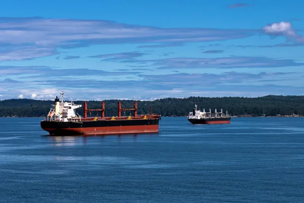 Vancouver Harbor Ocean Tankers Waiting Loading Port White Waves Sunny — Stock fotografie