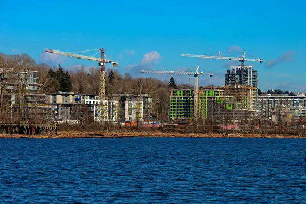 Construction New High Rise Buildings Residential District Riverbank Fraser River — Stock Photo, Image