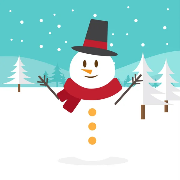 Boneco de neve bonito no fundo da neve. conceito de design de Natal. ilustração vetorial . — Vetor de Stock