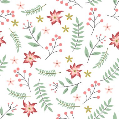 Sevimli çiçek çiçek ve yaprak arka plan. seamless modeli. vektör çizim.