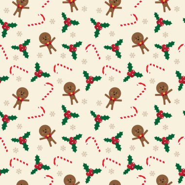 sevimli gingerbread seamless modeli. Noel tasarım konsepti. vektör çizim.