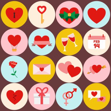 Sevgililer ve düğün simgeler, tasarım öğeleri kümesi. Kalp, aşk, flört ve ilişki. Vektör çizim.