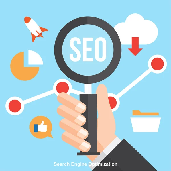 Seo、検索エンジン最適化。デジタル マーケティング。アナリティクスの検索、情報およびウェブサイトのアイコンを設定します。ベクトル図. — ストックベクタ