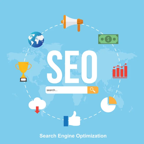 SEO, Search Engine Optimization. Marketing Digital. Conjunto de ícones de busca analítica, informações e site.Vector Illustration . —  Vetores de Stock