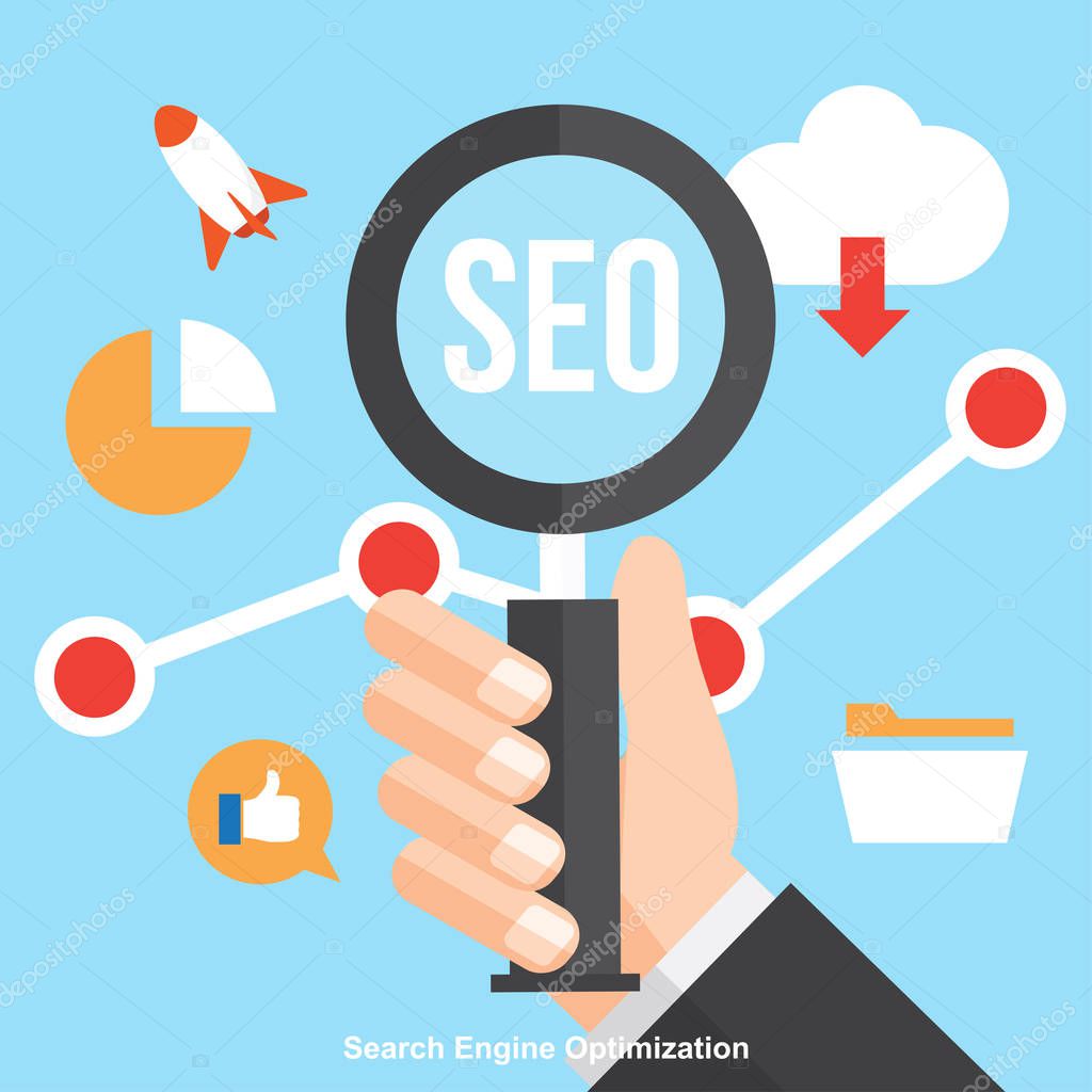 SEO , Search Engine Optimization. Digital Marketing. Icons set of analytics search , information and website.Vector Illustration.