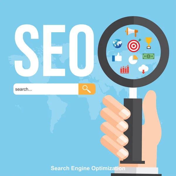 SEO, Search Engine Optimization. Digitale Marketing. Iconen set analytics zoeken, informatie en website. Vectorillustratie. — Stockvector