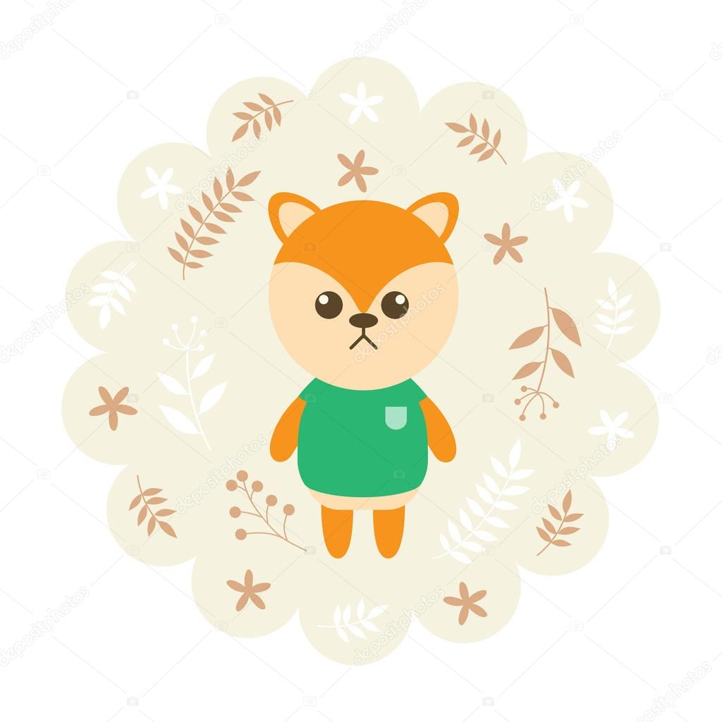 shiba dog. vector illustration cartoon , mascot. funny and lovely design. cute animal on a floral background. little animal in the children's book character style.
