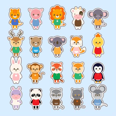 Hayvanlar Karikatür vektör çizim ayarlayın. Küçük güzel ve komik hayvanlar logosu, simgeler veya maskotlar topluluğu. Çocuk kitabı küçük hayvanlarda karakter stili.