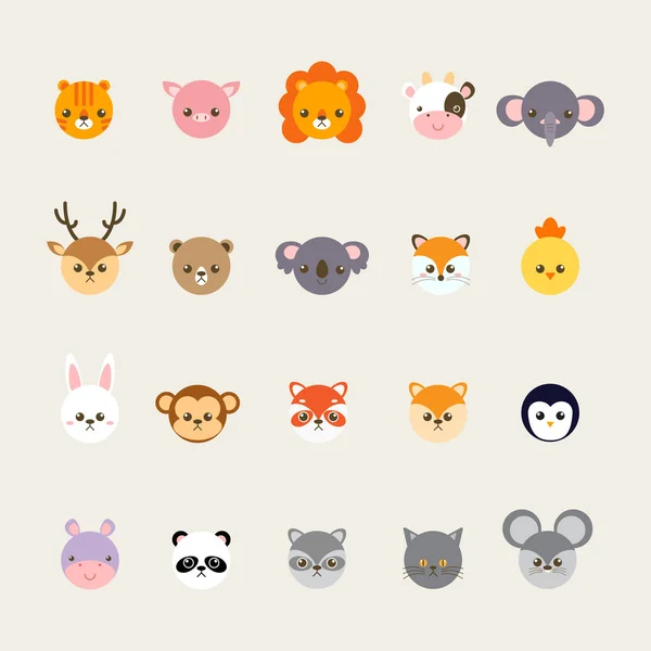 Set of animals cartoon vector illustration. A collection of small lovely and funny animals logo, icons or mascots. Little animals in the children's book character style. — Stock Vector
