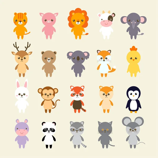 動物漫画のベクトル図のセットです。小さな素敵なと変な動物ロゴ、アイコンまたはマスコットのコレクションです。子供向けの本の小さな動物たち文字スタイル. — ストックベクタ