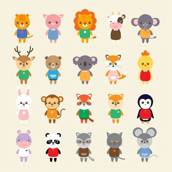 Sada zvířata kreslené vektorové ilustrace. Kolekce malé krásné a legrační zvířata logo, ikony nebo maskoti. Malá zvířata v dětské knize styl písma. — Stockový vektor