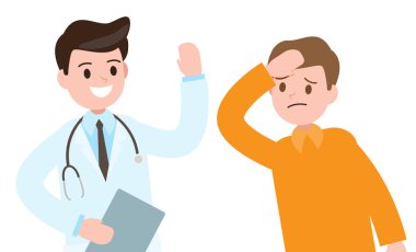 Doktor ve hasta gülümseyerek. Sağlık ve profesyonellik kavramı. tıbbi bilgi. vektör çizim.