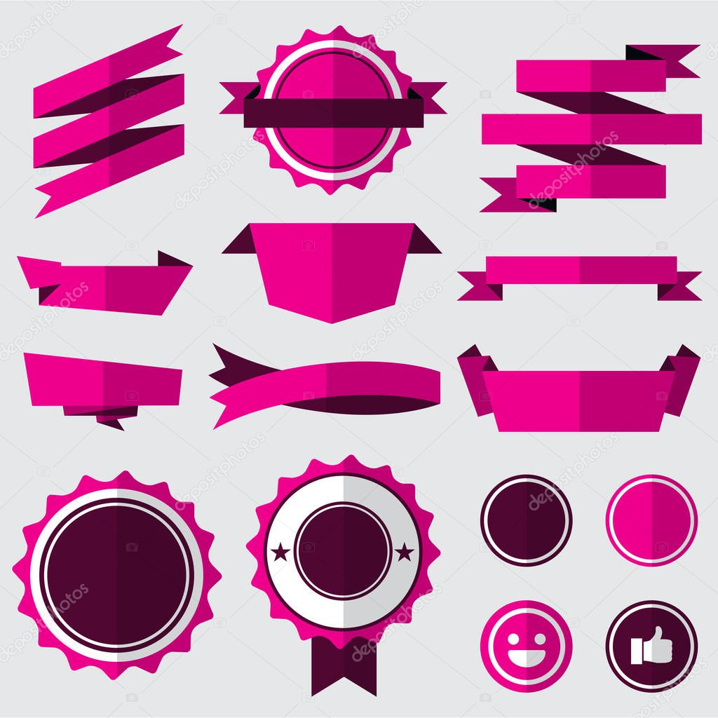 set of pink badges , labels and ribbons. flat design concept. branding and sale decoration. vector illustration.