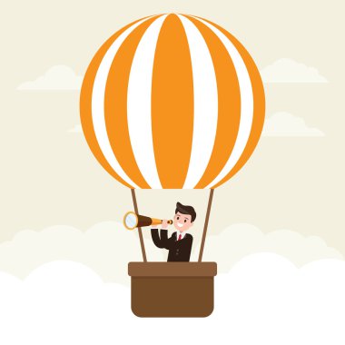 Balon üzerinde iş adamı. fırsatlar arayan insanlar. iş tasarım konsepti. çizgi film vektör çizim.