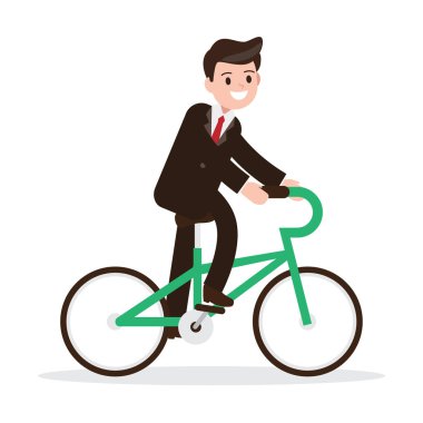 Bisiklet üzerinde bir iş adamı. Eko yaşam tarzı. ulaşım. çizgi film vektör çizim.