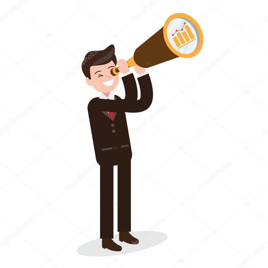 businessman with binocular , telescope , growing graph. man looking for opportunities. business design concept. vector illustration.