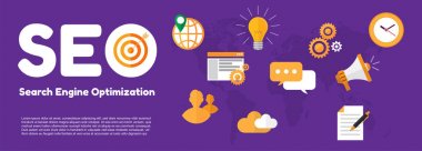 SEO. arama motoru optimation. vektör çizim. bilgi teknoloji ve iş tasarım konsepti.