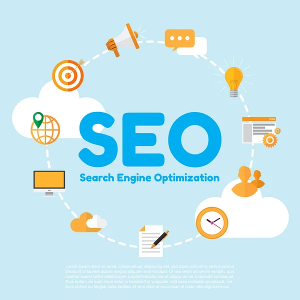 Seo. Suchmaschinenoptimierung. Vektorillustration. Informationstechnologie und Business-Design-Konzept. — Stockvektor