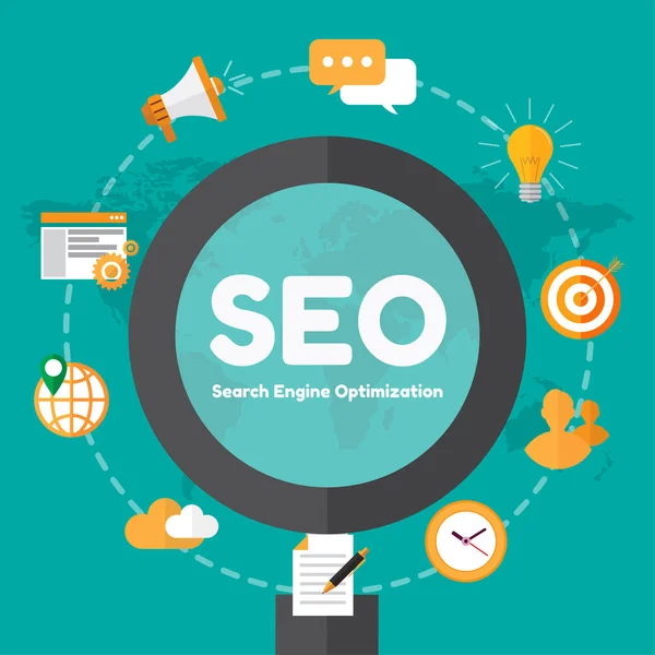 SEO. Search engine optimation. vectorillustratie. informatie technologie en business ontwerpconcept. — Stockvector