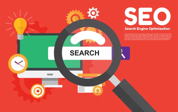 SEO. Search engine optimation. vectorillustratie. informatie technologie en business ontwerpconcept. — Stockvector